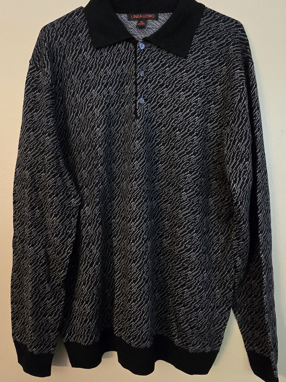 Linea Uomo Black Textured Long-Sleeve Polo